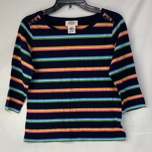 Talbots Women's Navy Multicolor Striped 3/4 Sleeve Top 100% Cotton Size Mp